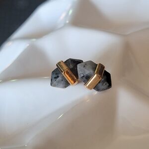 Gold Accent Dark Gray Stone Stud Earrings - Stella And Dot Rebel Earring